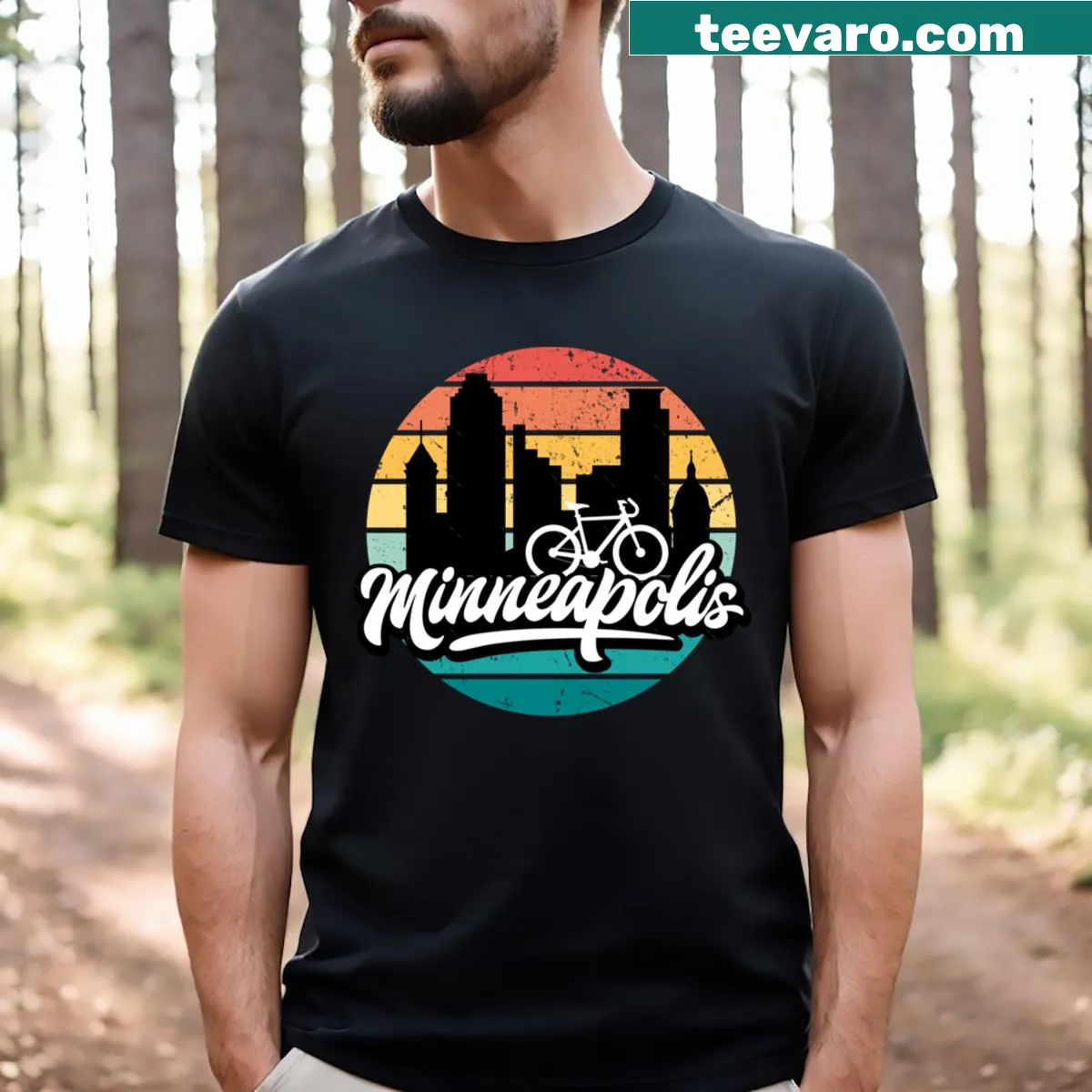 Retro cyclist sunset graphic t-shirt for bike lovers — on a men's t-shirt