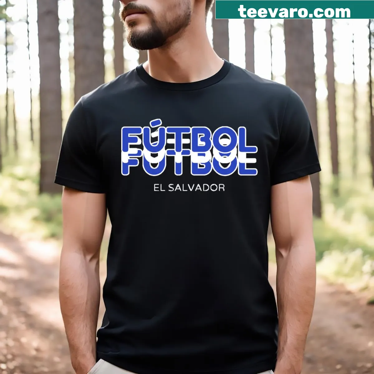 T-shirt with El Salvador flag lettering design — on a men's t-shirt