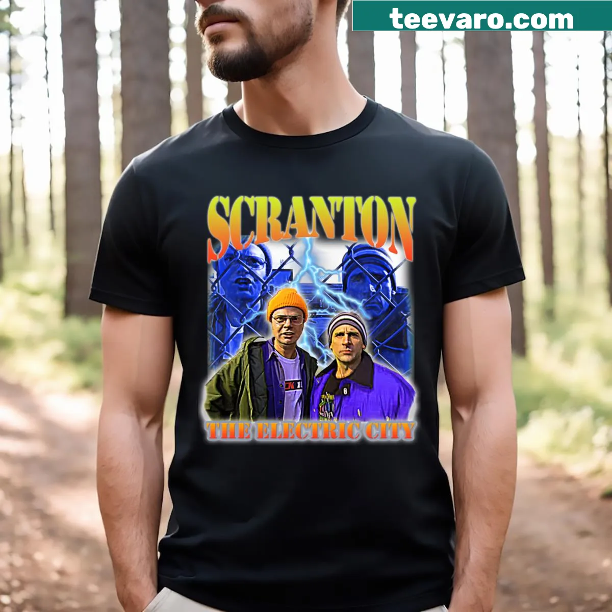 Scranton The Electric City t-shirt with bold text design — on a men's t-shirt