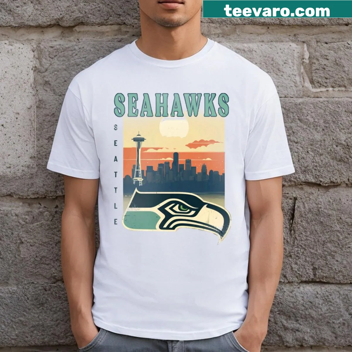 Vintage Seattle Seahawks T-shirt with a classic design — on a men's t-shirt