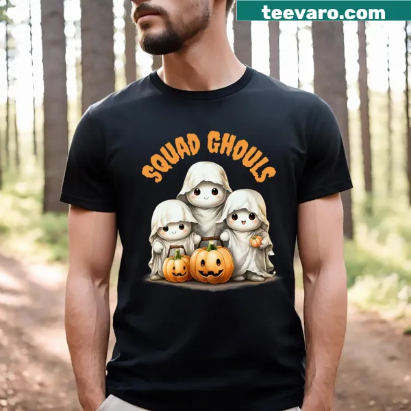 Cute Halloween t-shirt for kids featuring friendly ghouls