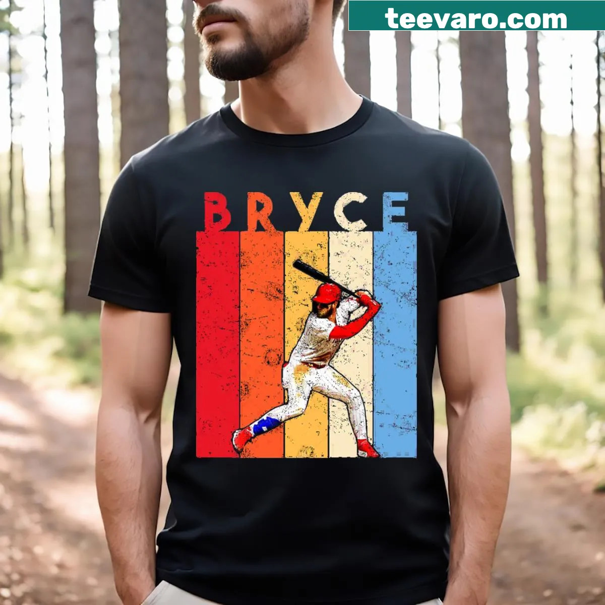Bryce Harper graphic T-shirt celebrating Philadelphia baseball player — on a men's t-shirt