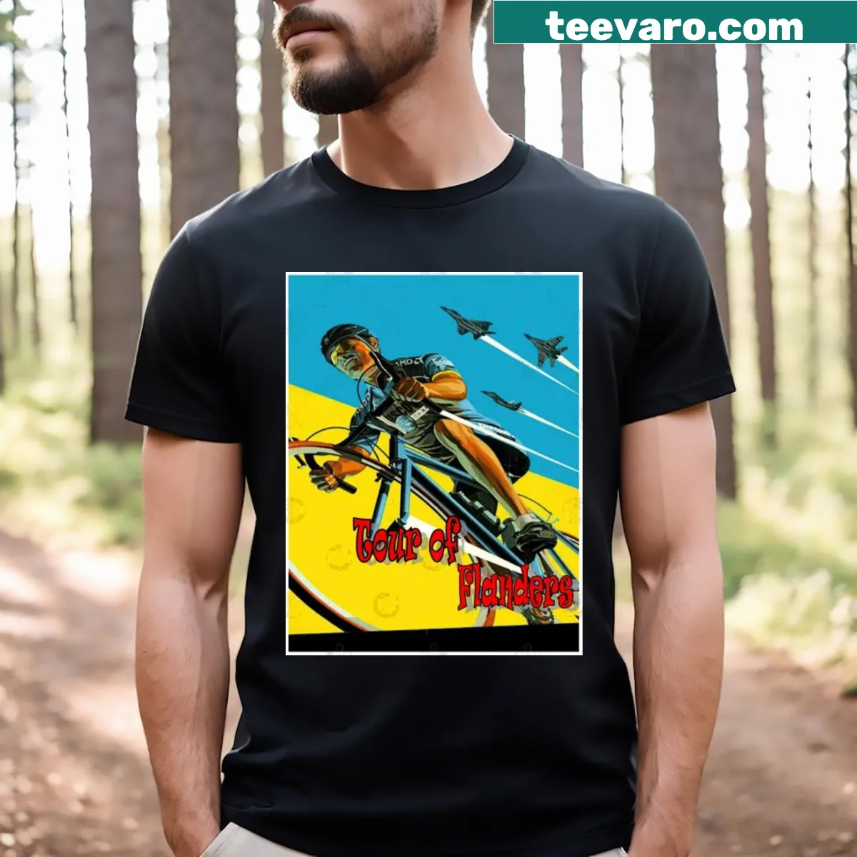 Bicycle racing graphic T-shirt inspired by Tour Of Flanders — on a men's t-shirt