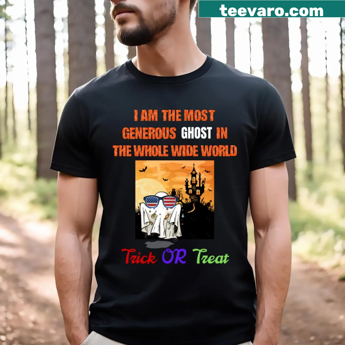 Trick Or Treat Halloween T-shirt with playful graphic — on a men's t-shirt