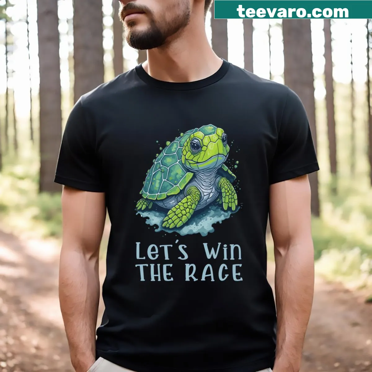 Illustration of a turtle racing towards victory on a t-shirt — on a men's t-shirt