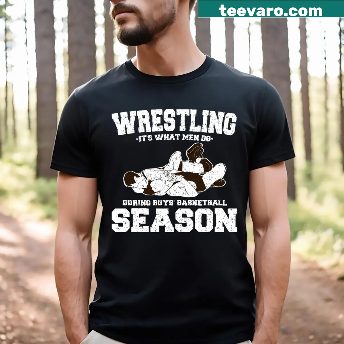Wrestling t-shirt with playful sports humor — on a men's t-shirt