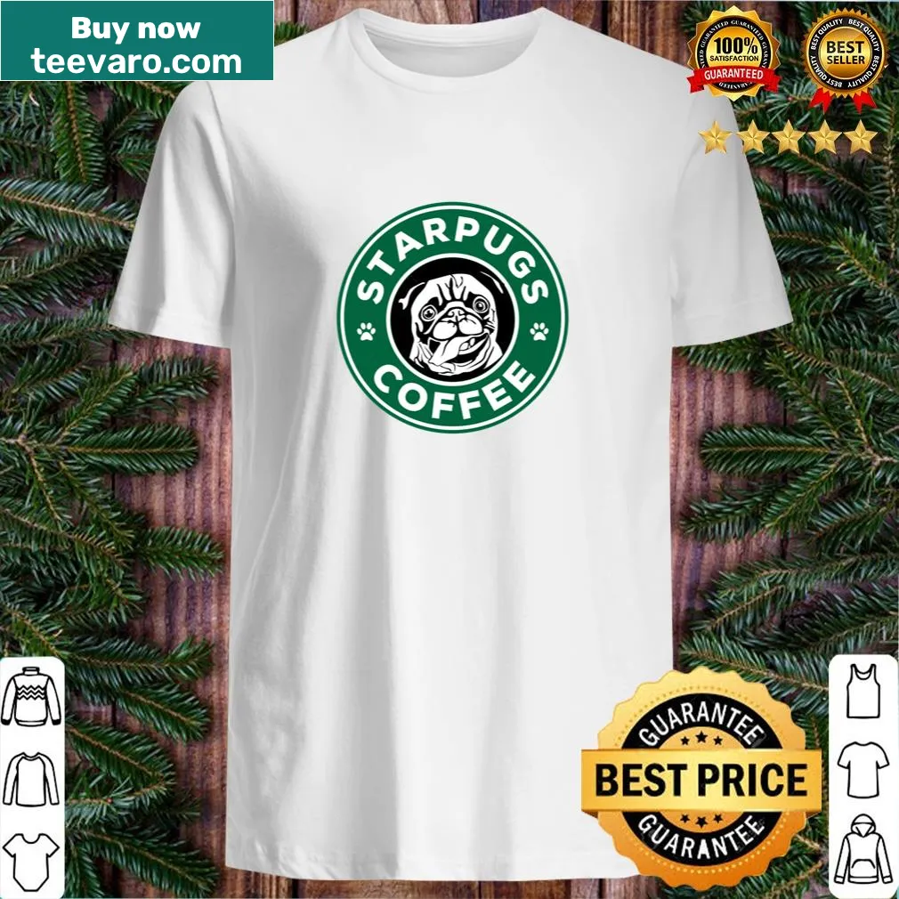 Funny coffee pug T-shirt with playful illustration — on a men's t-shirt