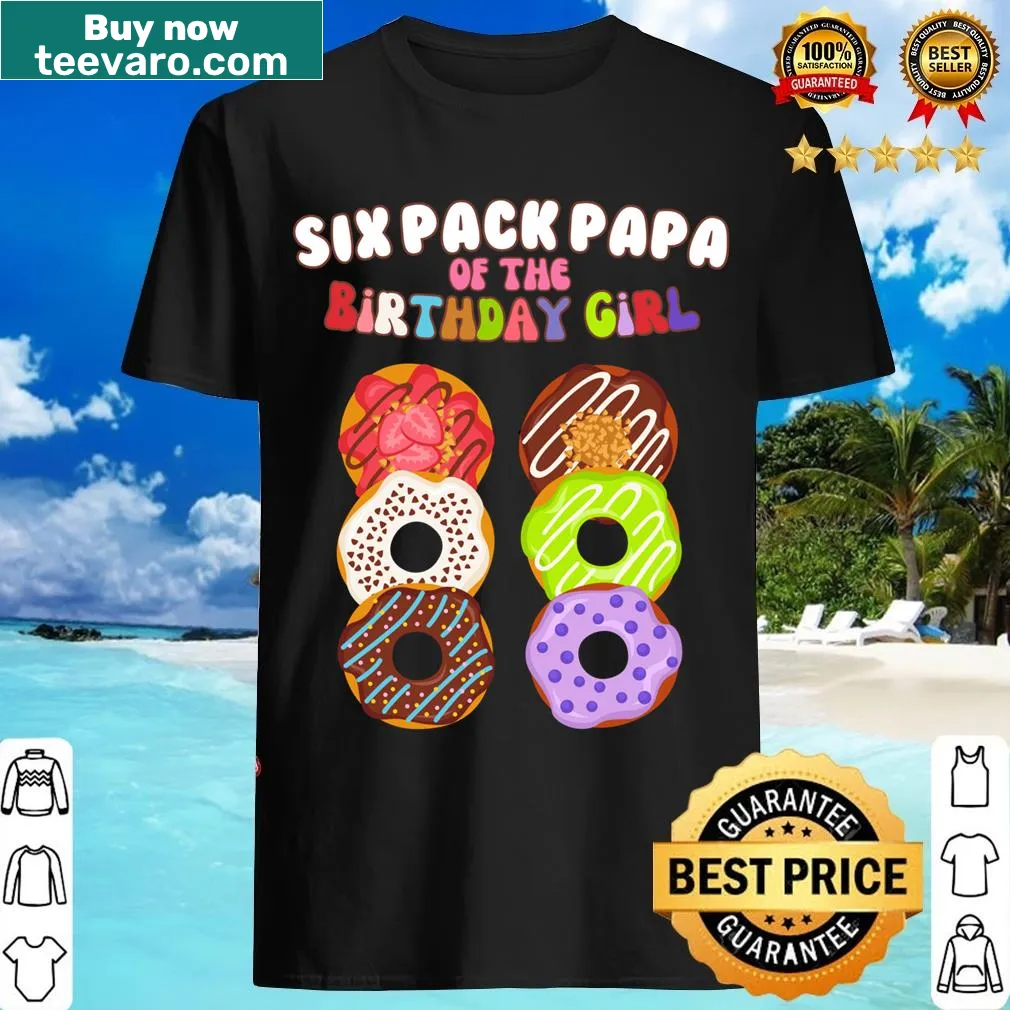 Funny T-shirt for dads with 'Six Pack Papa' and donut graphic — on a men's t-shirt