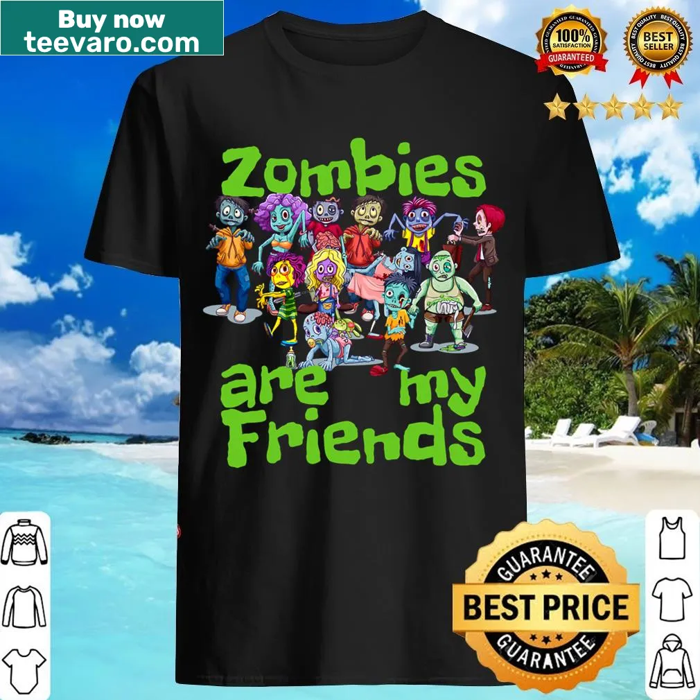 Funny Halloween t-shirt with 'Zombies Are My Friends' graphic — on a men's t-shirt