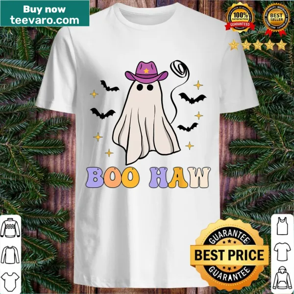 Funny Halloween T-shirt with a cowboy hat ghost graphic