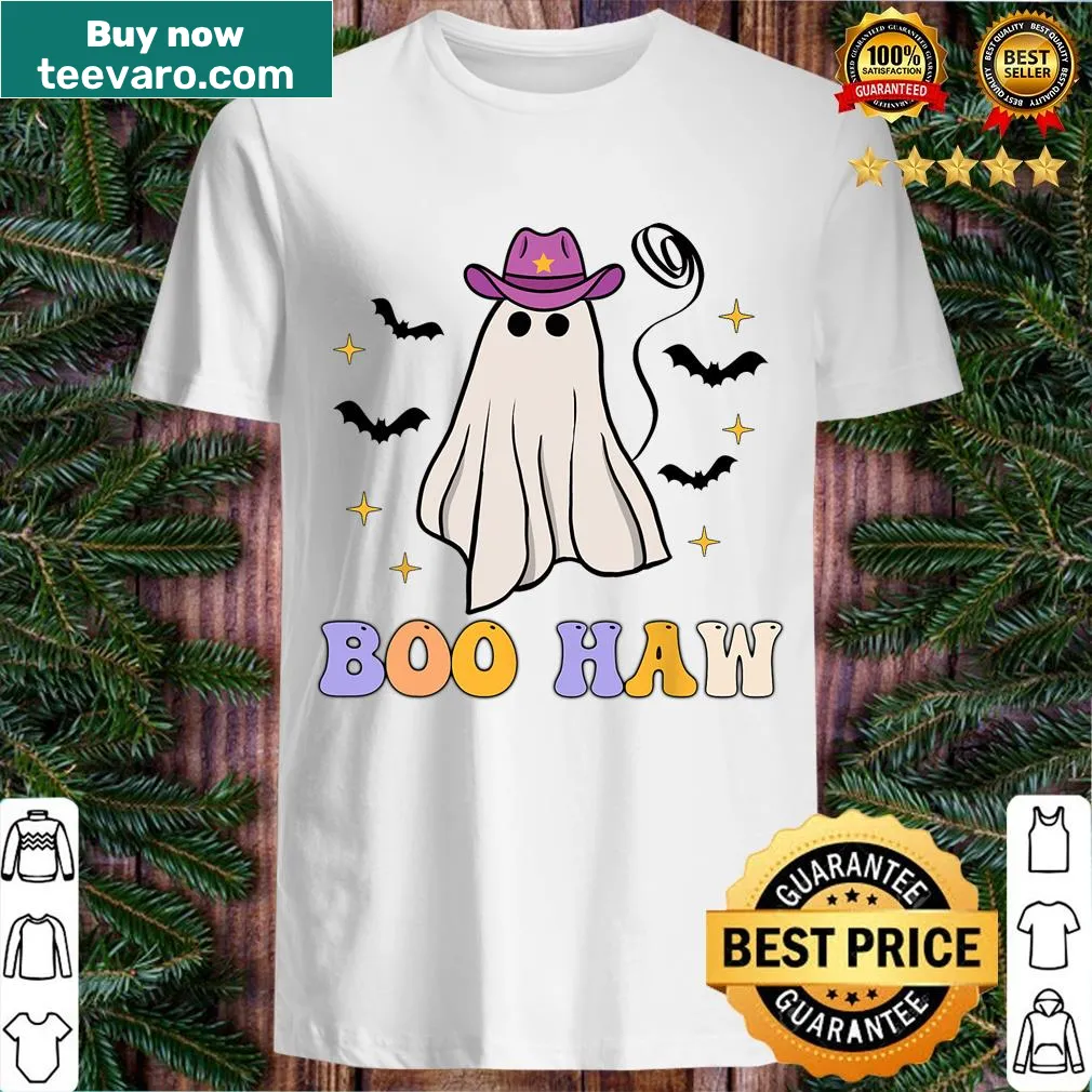Funny Halloween T-shirt with a cowboy hat ghost graphic — on a men's t-shirt