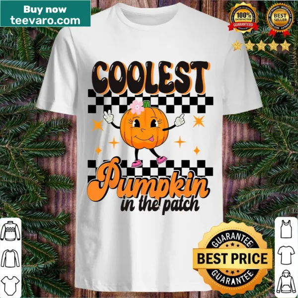 Cartoon pumpkin with sunglasses on funny Halloween t-shirt