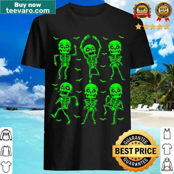 Cartoon dancing skeleton with skulls for Halloween themed T-shirt
