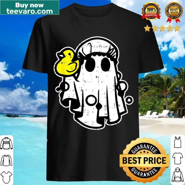 Cartoon ghost rubber duck design on a Halloween t-shirt