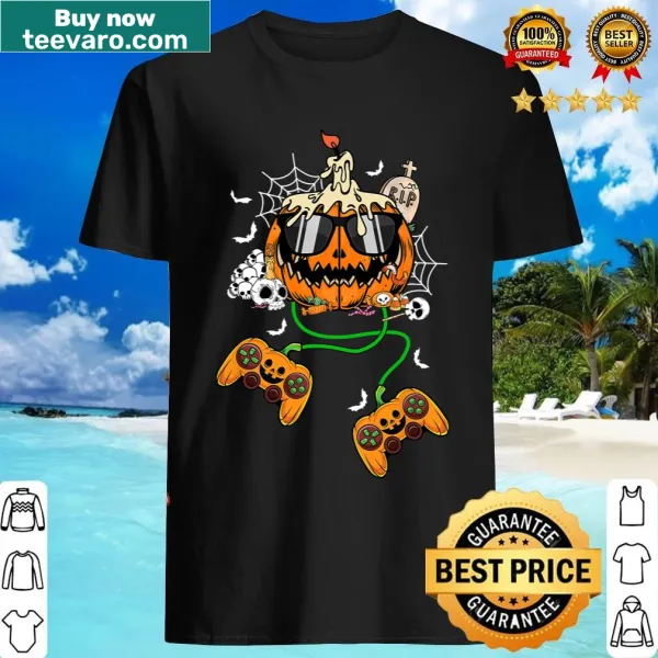 Illustrated Jack O Lantern with gaming elements for kids Halloween shirt