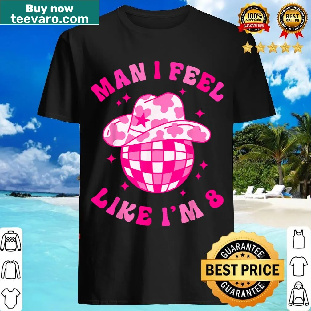 Whimsical cowgirl-themed 8th birthday shirt with playful typography — on a men's t-shirt
