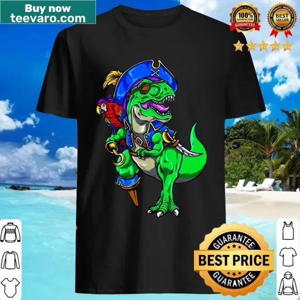 Funny Halloween T-shirt with cartoon pirate dinosaur T-Rex design
