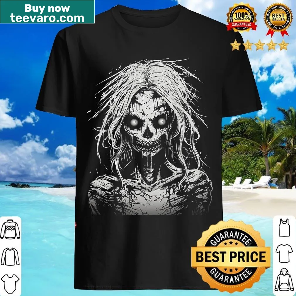 Playful zombie girl graphic Halloween T-shirt for children — on a men's t-shirt