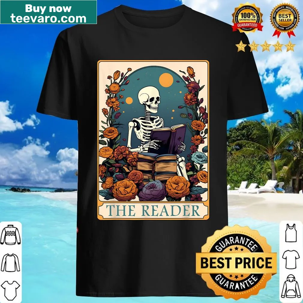 Skeleton as a tarot card reader for Halloween fans. — on a men's t-shirt