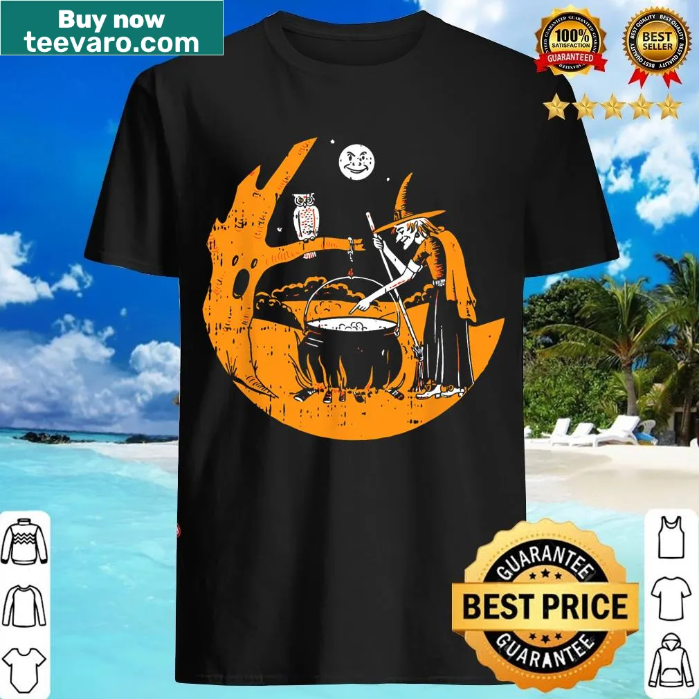 Vintage-style t-shirt featuring a witch for Halloween with a spooky vibe — on a men's t-shirt