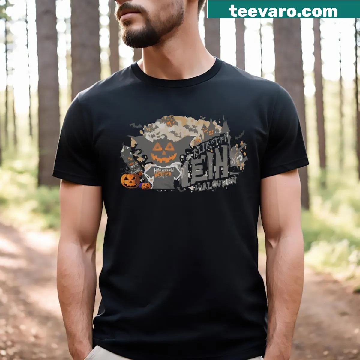 Vintage-style Halloween t-shirt with enchanting design — on a men's t-shirt