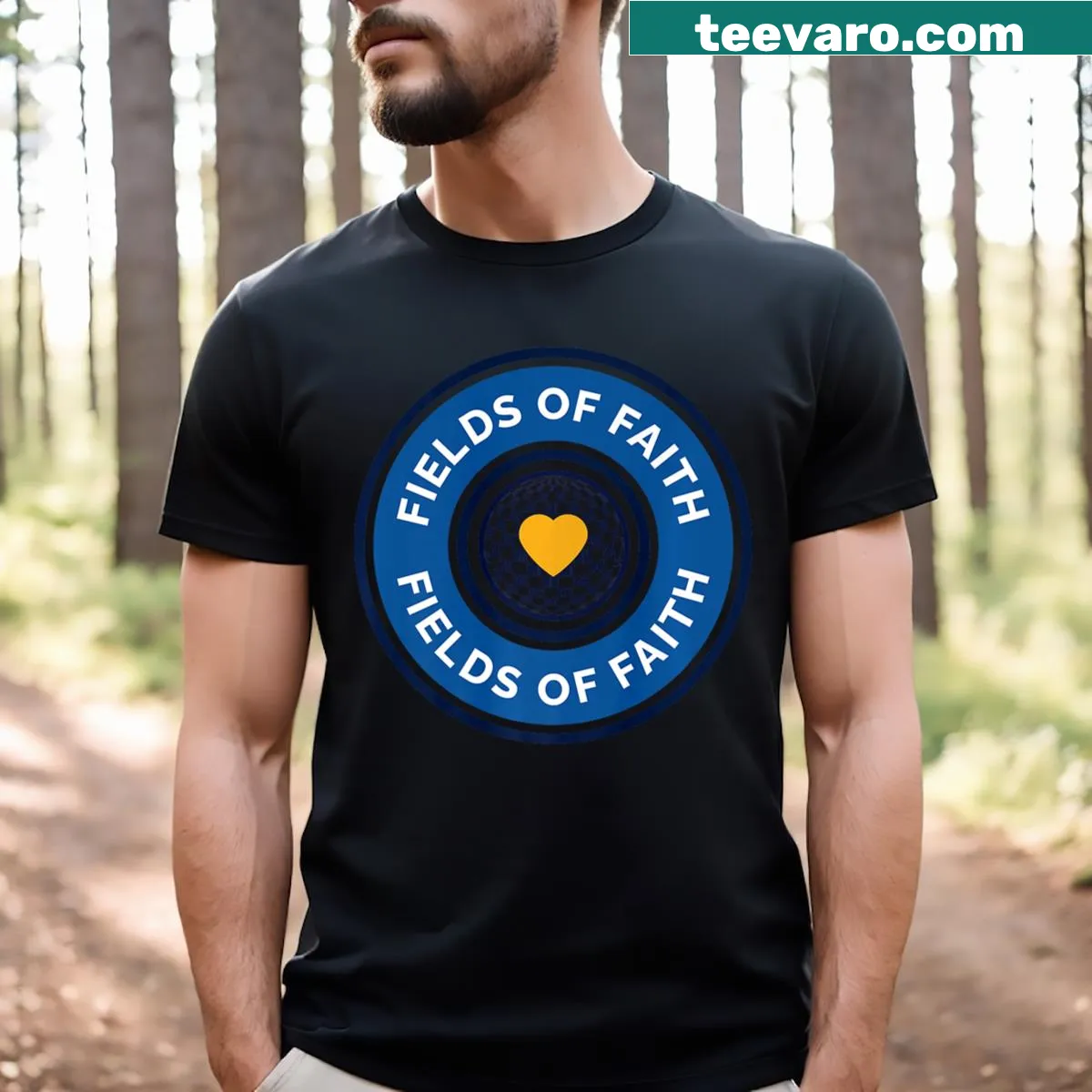 Illustrative kickball design promoting faith on a t-shirt — on a men's t-shirt