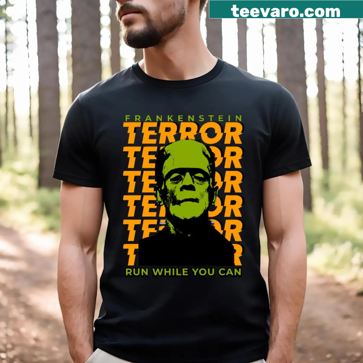 Edgy Halloween-themed T-shirt with horror text — on a men's t-shirt