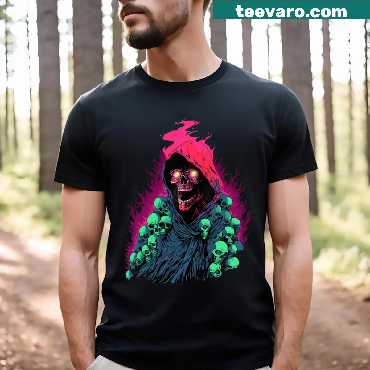 Grim Reaper t-shirt with detailed illustration — on a men's t-shirt