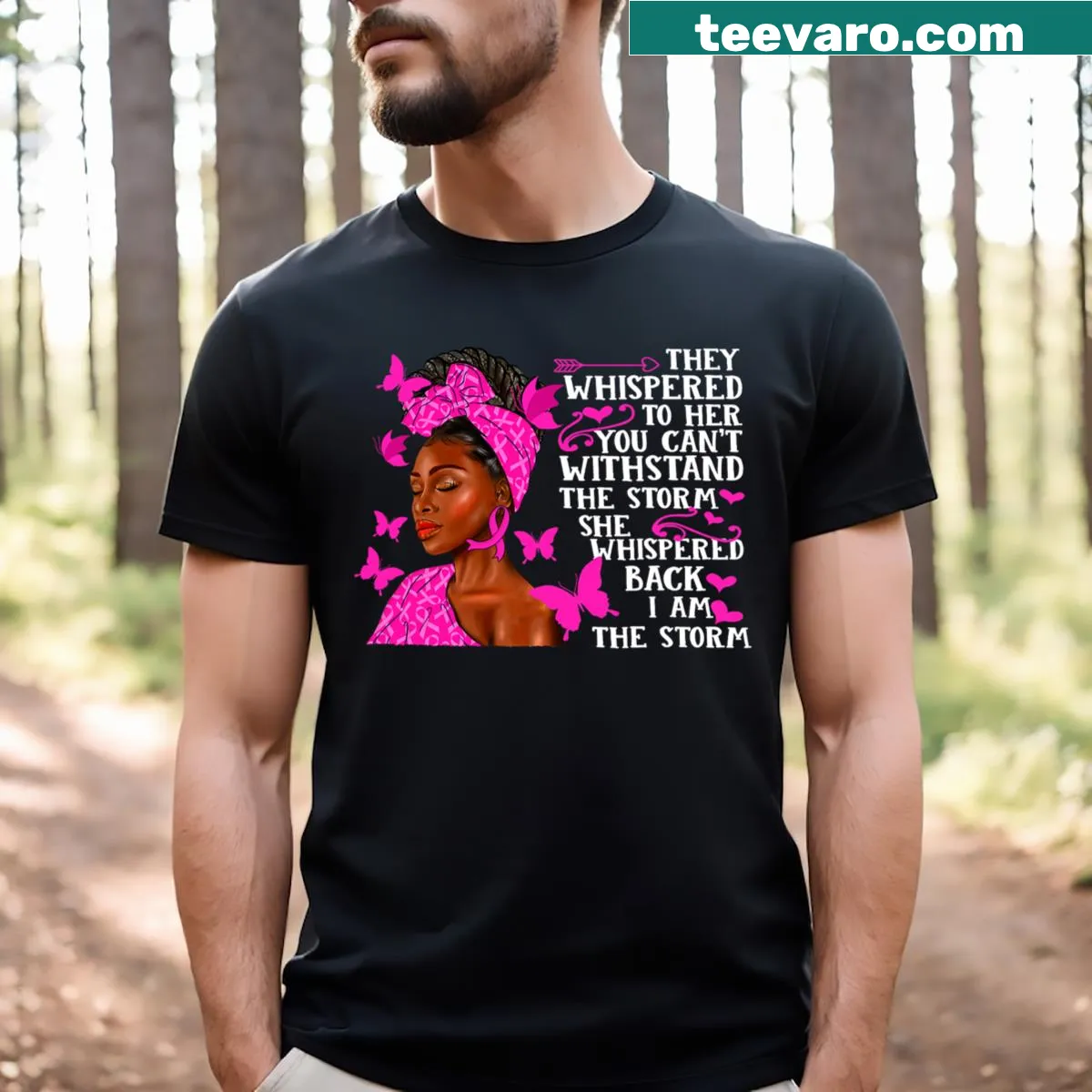 Strong breast cancer awareness t-shirt with a pink ribbon design — on a men's t-shirt