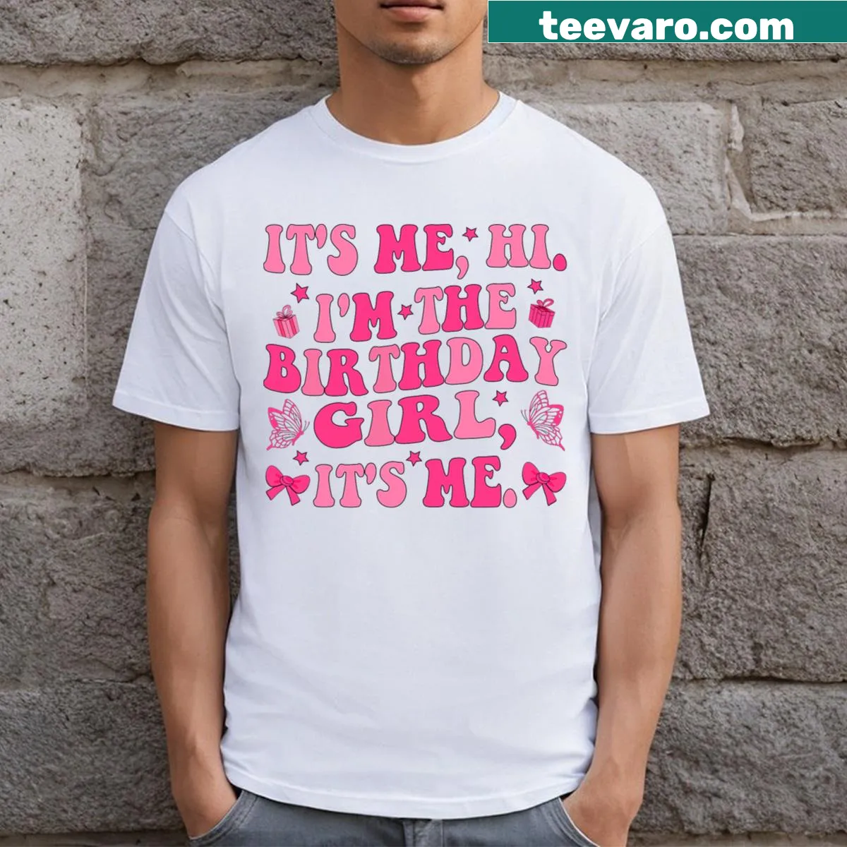 Cute birthday girl t-shirt with playful cartoon design — on a men's t-shirt