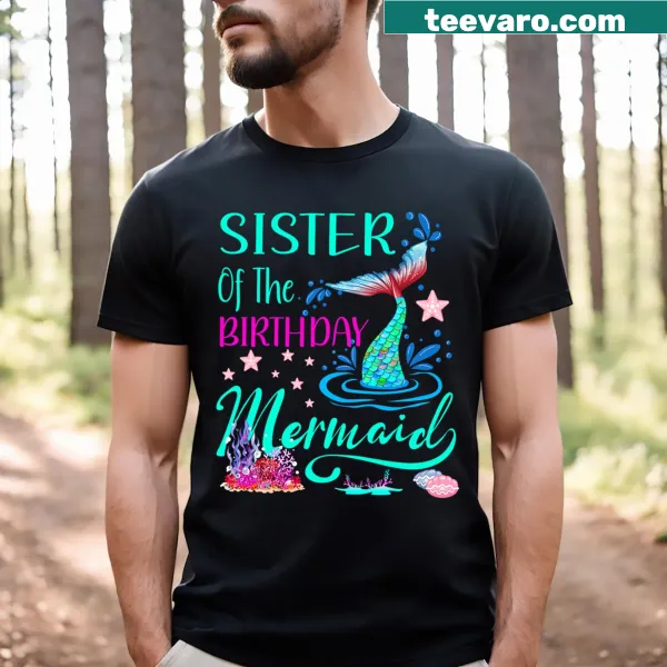 Cute mermaid-themed birthday T-shirt for sisters