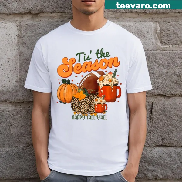 Thanksgiving t-shirt featuring pumpkin spice latte and football graphics