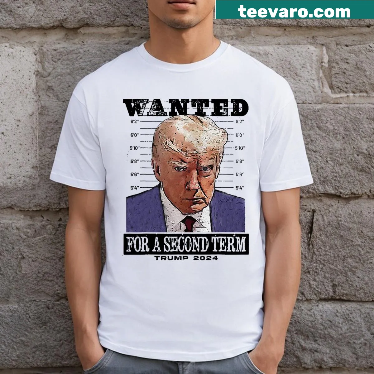Trump 2024 T-shirt with humorous 'Wanted' message — on a men's t-shirt