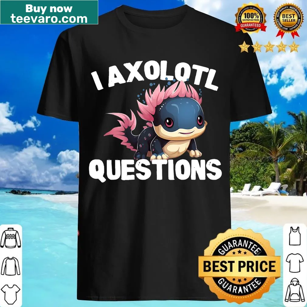 Cute axolotl illustration with questions on a kid's t-shirt — on a men's t-shirt