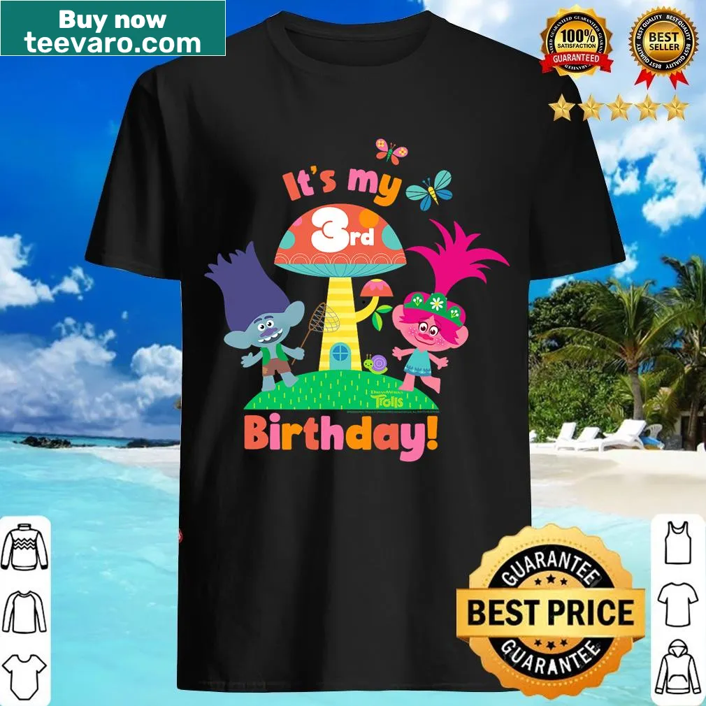 Cute T-shirt for a child's 3rd birthday with Trolls characters — on a men's t-shirt