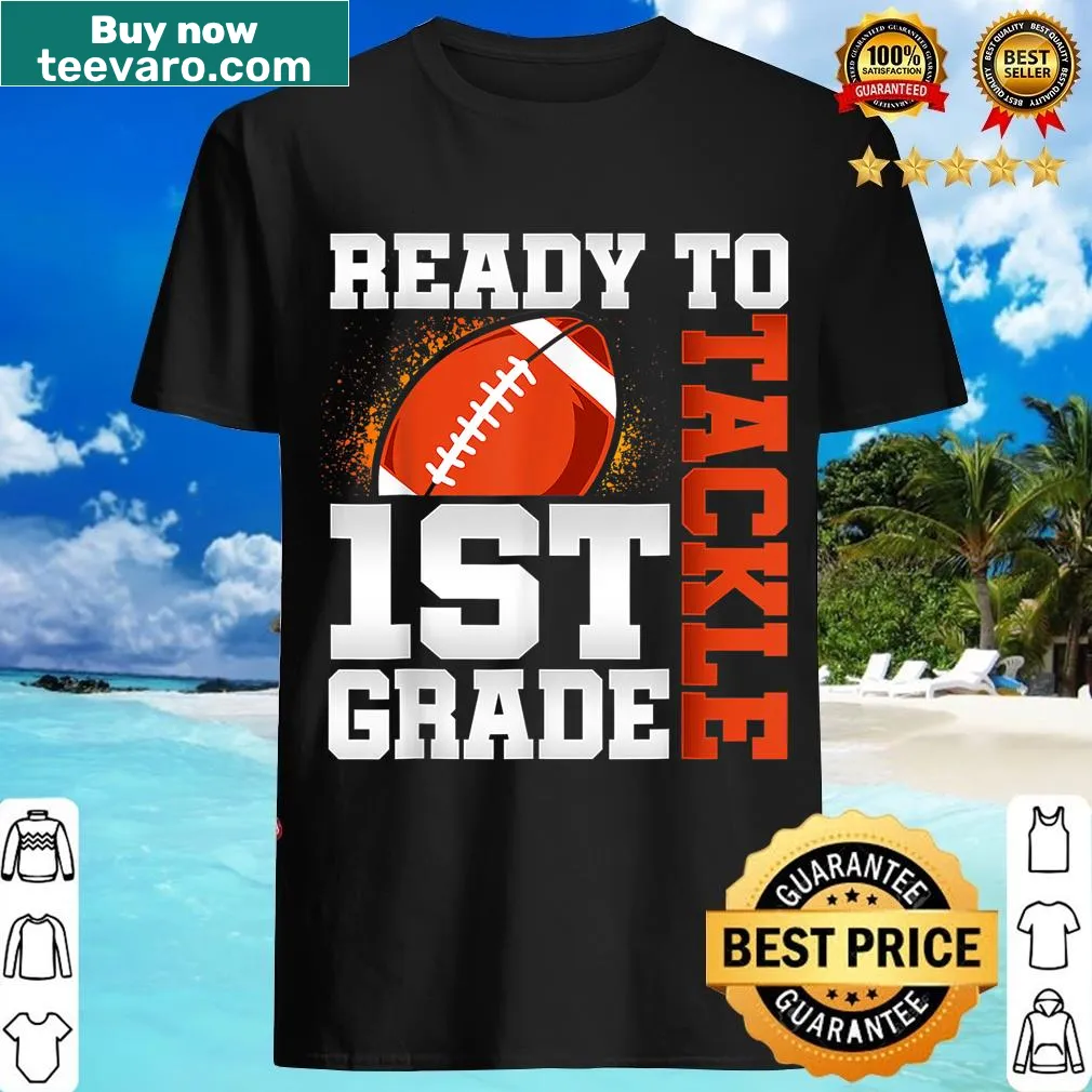 Football-themed first grade t-shirt with motivational design — on a men's t-shirt