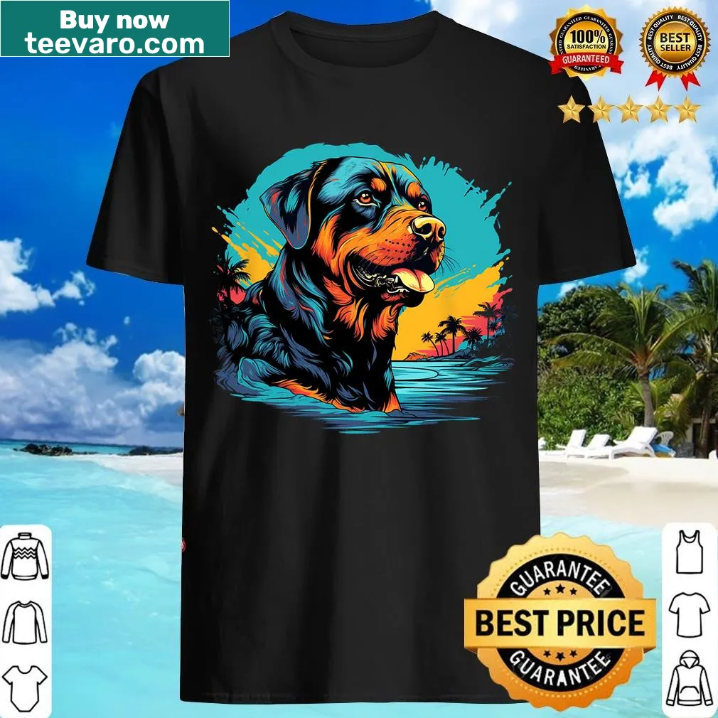 Illustrative Rottweiler design on a men's and kids' t-shirt — on a men's t-shirt