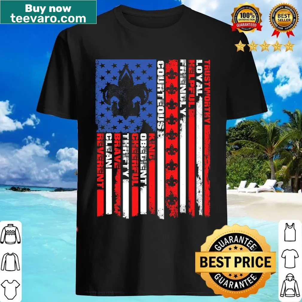 Vintage American flag and Scout Law design on a t-shirt — on a men's t-shirt