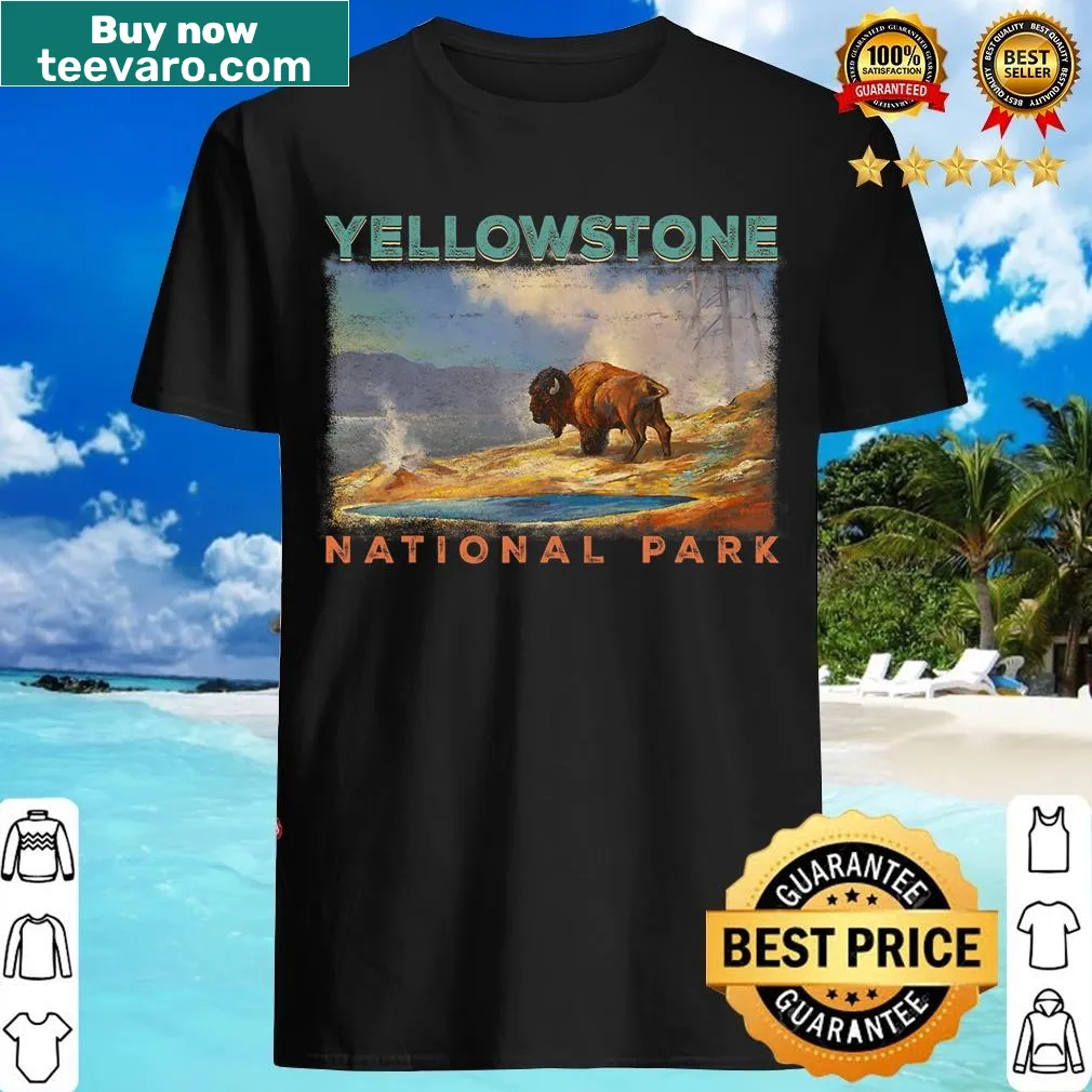 Matching family t-shirt for Yellowstone National Park road trip — on a men's t-shirt