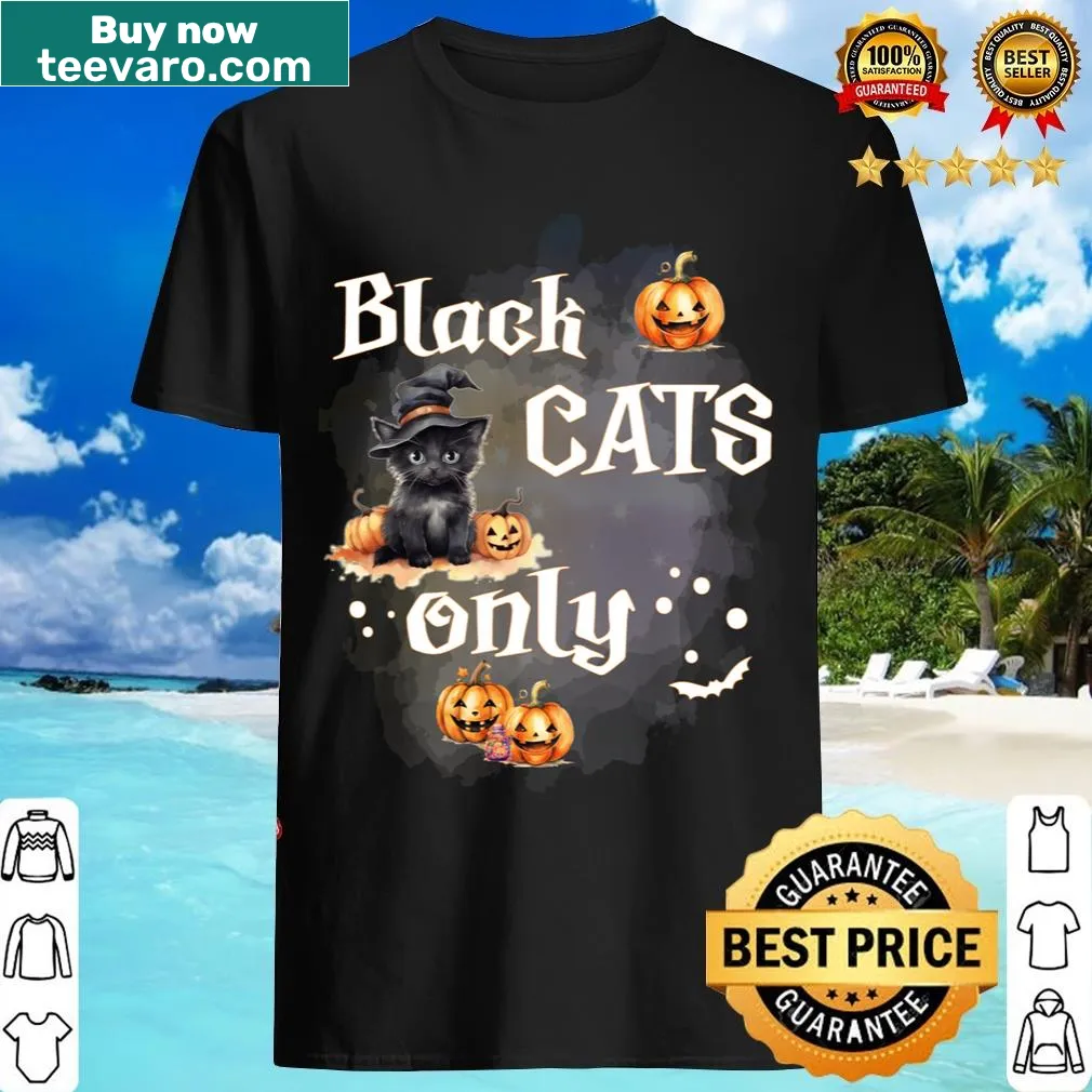 T-shirt featuring text that says 'Black Cats Only' — on a men's t-shirt