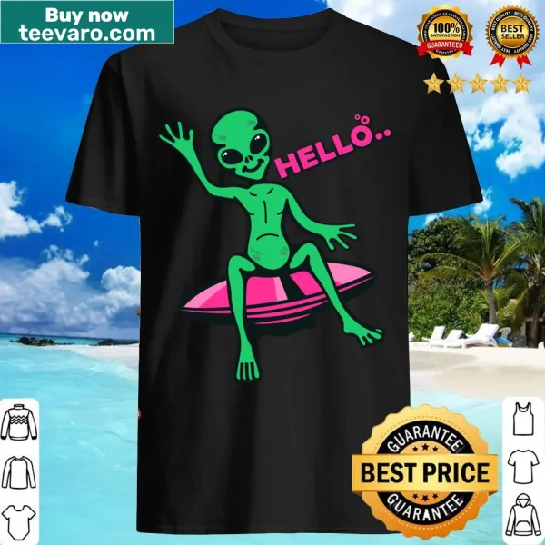 Cute t-shirt featuring a funny alien character saying hello