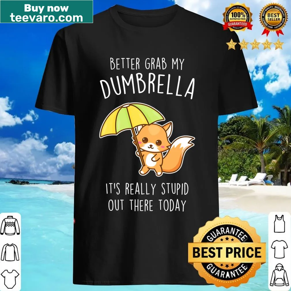Fox with umbrella graphic on a humorous T-shirt — on a men's t-shirt