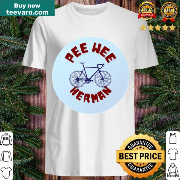 Illustration of Pee Wee Herman on his bike on a T-shirt.