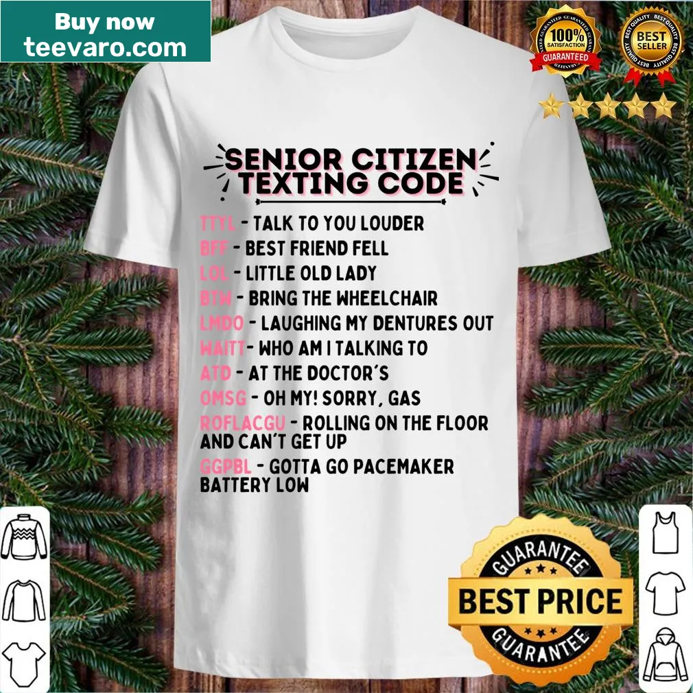 Funny T-shirt with humorous texting code for seniors — on a men's t-shirt