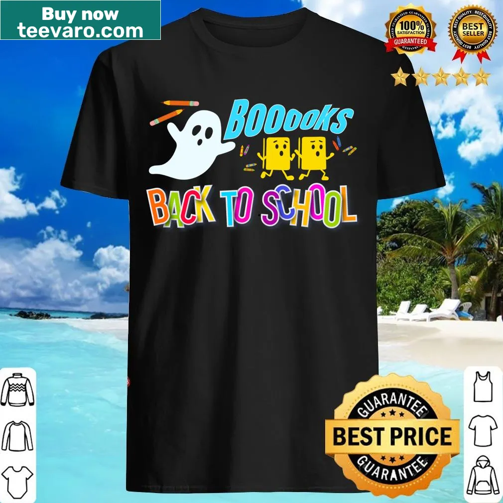Cute spooky school books t-shirt with humorous illustrations — on a men's t-shirt
