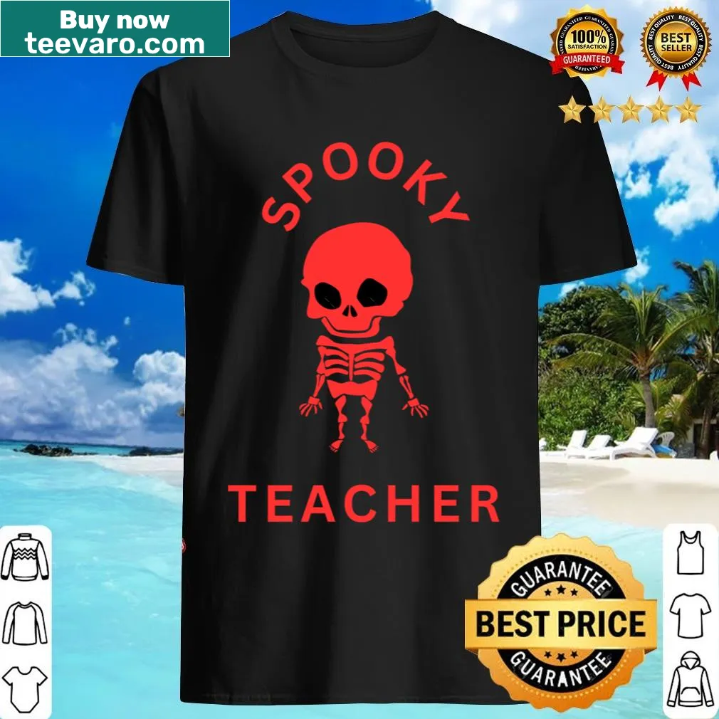 Funny Halloween teacher t-shirt with cute spooky graphics. — on a men's t-shirt