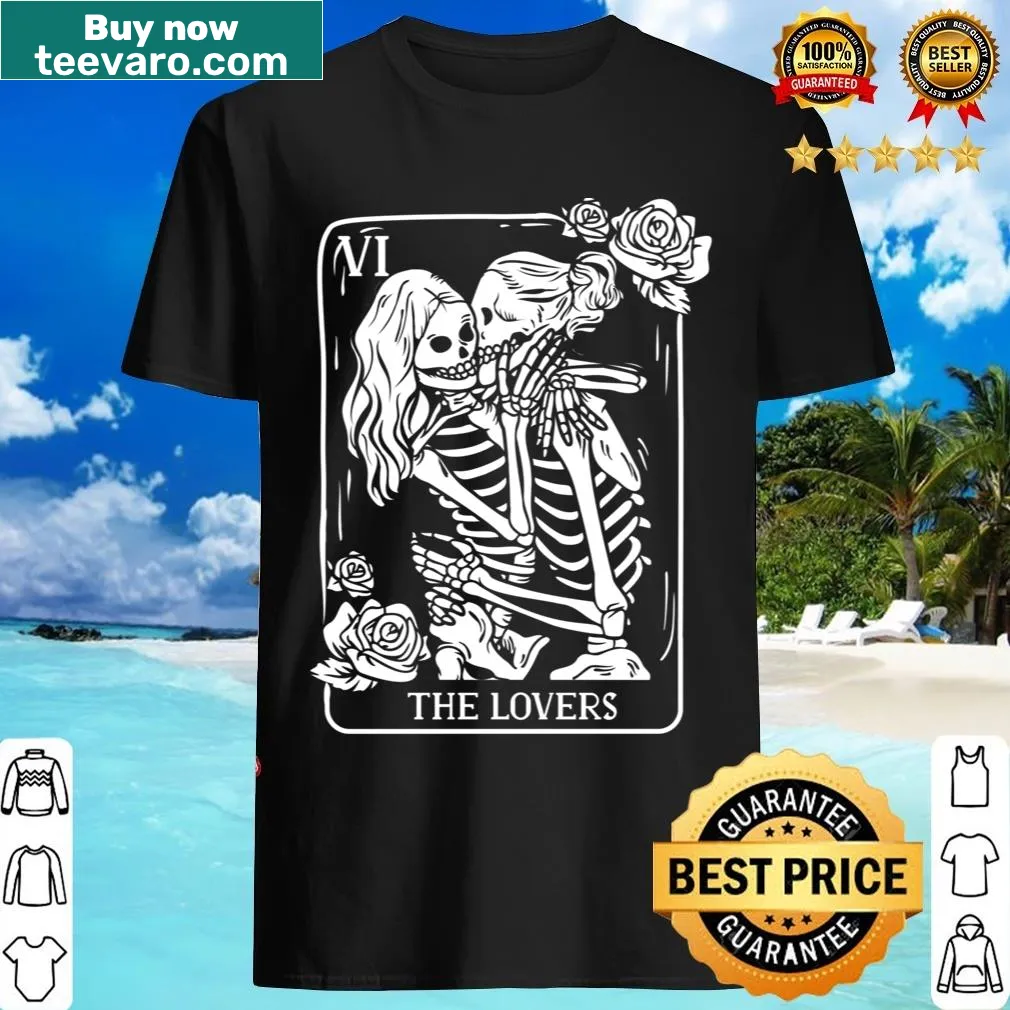 Funny lesbian skeletons kissing t-shirt for Valentine's Day. — on a men's t-shirt