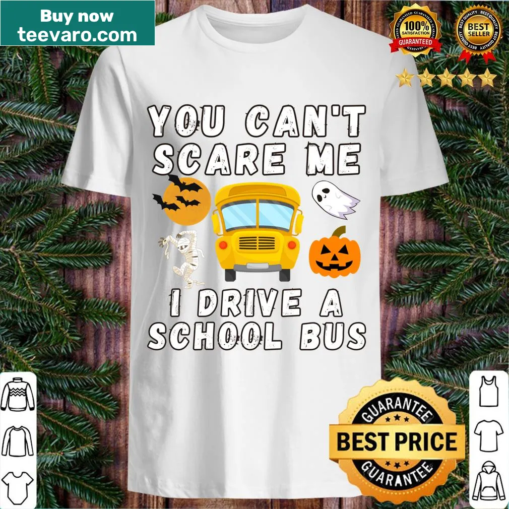 Funny Halloween t-shirt for school bus drivers with bold text — on a men's t-shirt