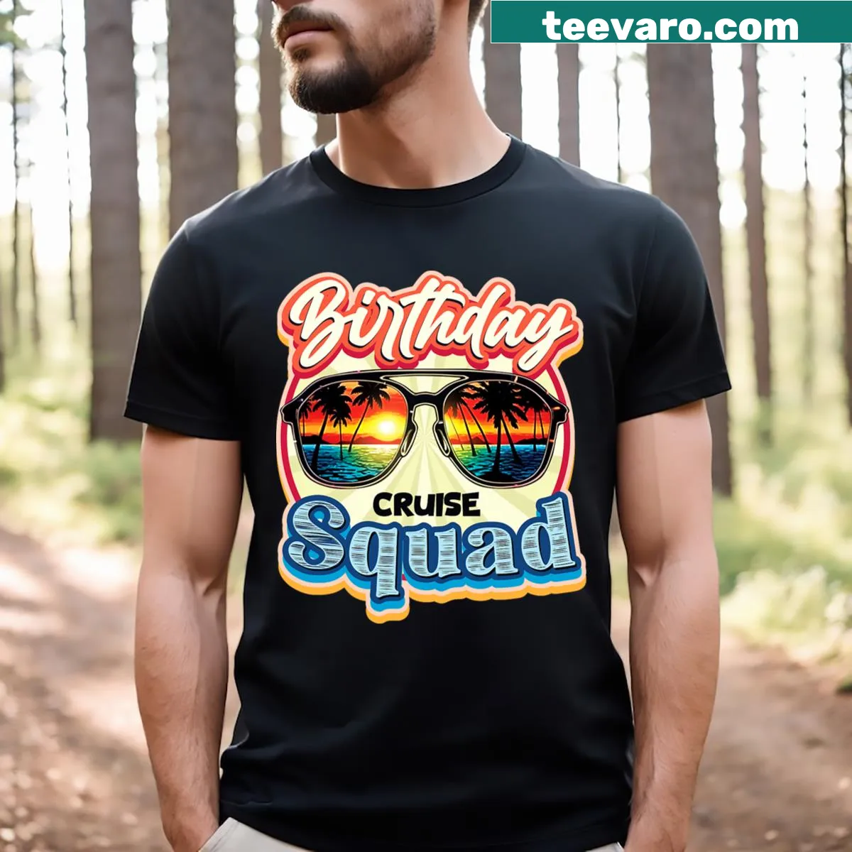 Cruise-themed birthday t-shirt featuring playful typography — on a men's t-shirt