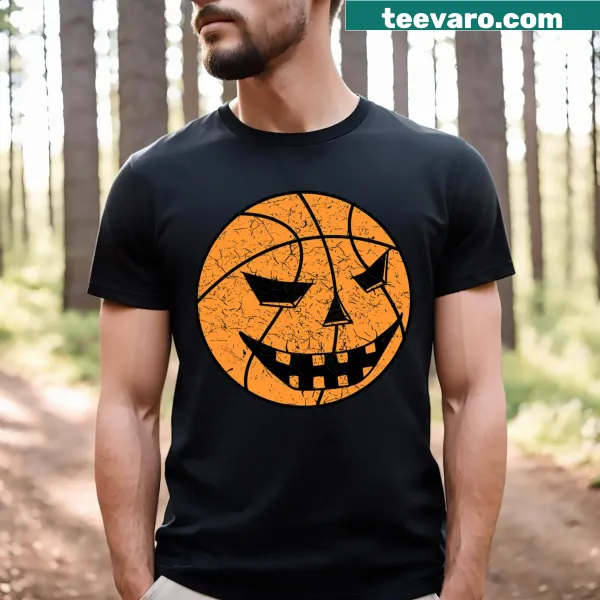 Cartoon Jack O' Lantern basketball player on t-shirt